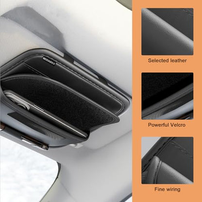 Shakas Car Sun Visor Organizer, Multifunctional Multi-Pocket Sunglasses Card Holder Pen Document Holder, Leather Anti-Scratch Protection Visor Storage Bag for Most Cars Trucks SUVs, Black