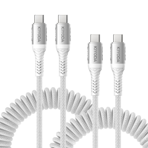 USB C to C Cable 6ft for Car, Coiled Braided USB Type C Cable 66W Fast Charging Cord USBC Cables Compatible with iPhone 17 16 15 Pro Max, iPad, Samsung Galaxy, Google Pixel Phones-Silver 2Pack - color: Silver, size: 6FT - 2Pack, style: USB C to USB C