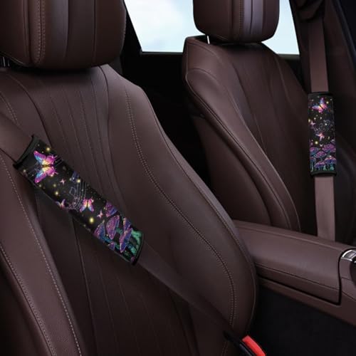 UNICEU Mushroom Butterfly Print Auto Seat Belt Cover Shoulder Pad for Most Vehicle SUV Truck 2Piece Set Car Accessory for Women - color: Mushroom Butterfly
