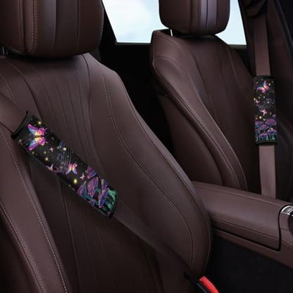 UNICEU Mushroom Butterfly Print Auto Seat Belt Cover Shoulder Pad for Most Vehicle SUV Truck 2Piece Set Car Accessory for Women - color: Mushroom Butterfly