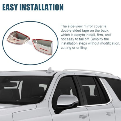 AUCERAMIC Chrome Side Mirror Cover Caps 2PCS Fit for 2021-2025 Chevy Tahoe Suburban, GMC Yukon/Yukon XL, Cadillac Escalade Stick-On Overlay
