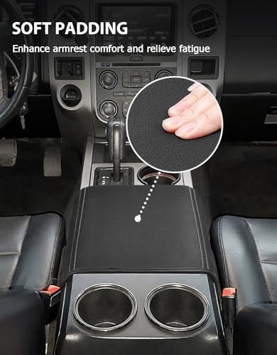 Center Console Cover for Ford F150 XL XLT 2004-2014, Expedition 2007-2014, Lincoln Mark LT 2006-2008, PU Leather Middle Armrest Cusion Protector, Bucket Seat Only, Anti-Scratch, Black Gray Stitching - size: Bucket Seat, 04-14 F150 XL XLT, gray stitch