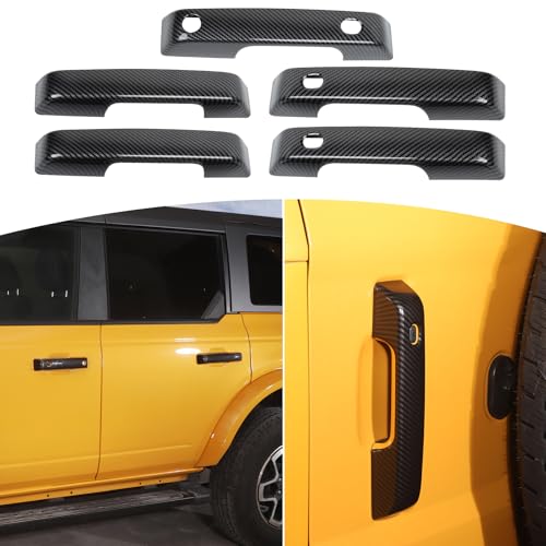 for Bronco Door Handle Cover Trim Fit for Ford Bronco 2021 up Black ABS Carbon Fiber Exterior Accessories 5pcs - color: Black