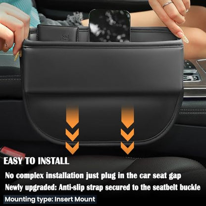 2 Pack Universal Fit Premium Leather Car Seat Gap Filler Organizer, Center Console Organizer for Car SUV Truck (Black，2 Pack) - color: Black，2 Pack
