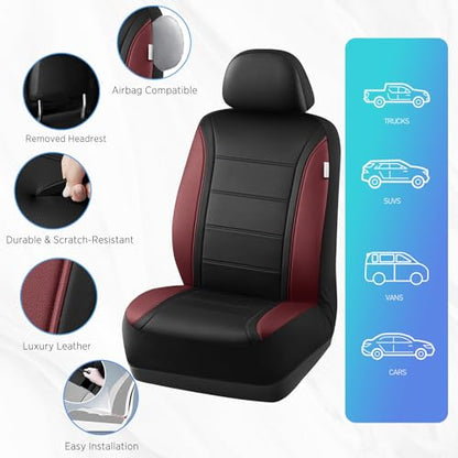 Road Comforts Leather Seat Covers, Breathable Car Seat Covers Front Seat for Men,Airbag Compatible, Automotive Seat Covers Set Universal Fit Most Cars,Vans,Truck,SUV - color: Red Wine Front