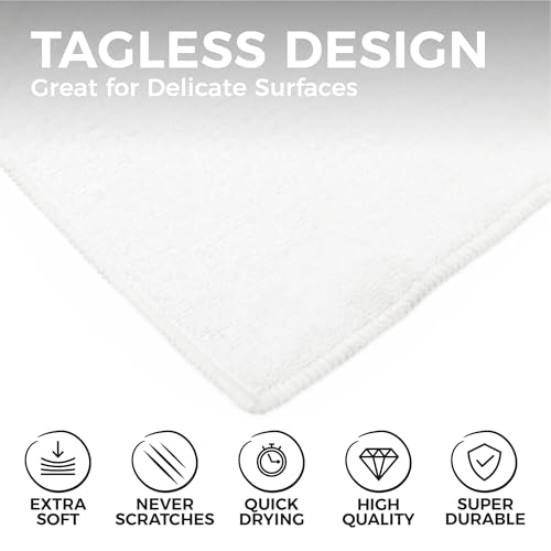 The Rag Company - All-Purpose Microfiber Terry Cleaning Towels - Commercial Grade, Highly Absorbent, Lint-Free, Streak-Free, Kitchens, Bathrooms, Offices, 300gsm, 14in x 14in, White (12-Pack) - color: White, size: 14in x 14in