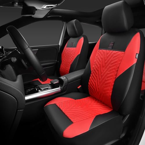 CAR PASS Faux Leather Car Seat Covers Full Set, 3D Tyre Embossed, Universal Fit for Most 5 Seats Car, Truck, SUV, Automotive, Airbag Compatible, Scrachproof Deluxe (Red and Black) - color: Black Red