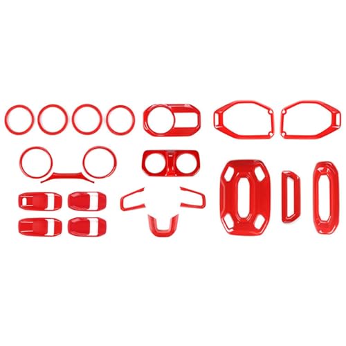 for Wrangler JL Interior Trim Kit Red Dashboard for Jeep Wrangler JL JLU Gladiator JT 2018-2023 Red Interior Accessories 21pcs - color: Red