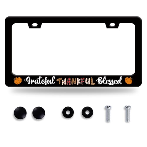Grateful Thankful Blessed License Plate Frame Thanks Giving License Plate Frames Stainless Steel Accessories Cars Decor with 2 Holes and Screws Fits Standard US CA Vehicles Size 12.2 x 6 Inches - color: Grateful thankful blessed