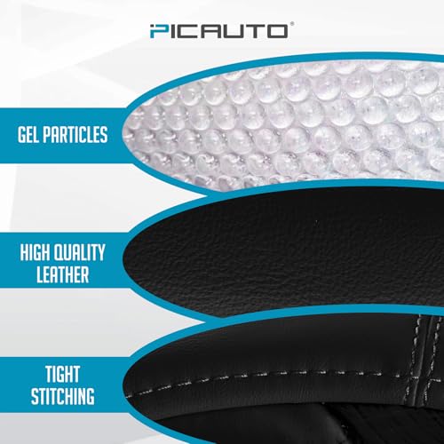 PIC AUTO Steering Wheel Cover, Glitter Gel Particles & Black Luxury Leather Car Steering Cover, Universal Fit 14.5"-15.5" Anti-Slip Car Wheels Cover for Girls & Women - color: Black