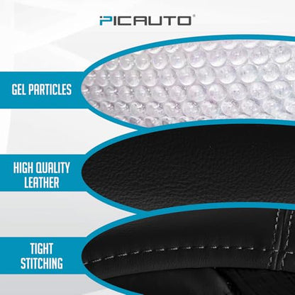 PIC AUTO Steering Wheel Cover, Glitter Gel Particles & Black Luxury Leather Car Steering Cover, Universal Fit 14.5"-15.5" Anti-Slip Car Wheels Cover for Girls & Women - color: Black