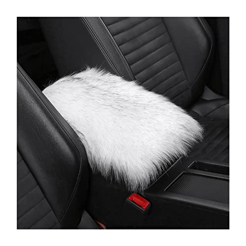Furry Auto Center Console Cover Pad, 11.8"x7.8" Soft Sheepskin Wool Armrest Cushion, Fluffy Vehicle Armrest Seat Box Protector, Car Interior Accessories for Women Men (White/Black) - color: White/Black