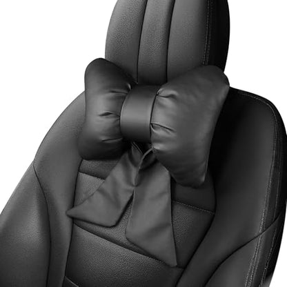 2 Pcs Black Bow Car Neck Pillows Softness Car Headrest Pillow for Driving With Adjustable Strap Leather Material Wear-Resistant and Dirt-Resistant Perfect Choice for Both Beauty and Comfort - color: Black