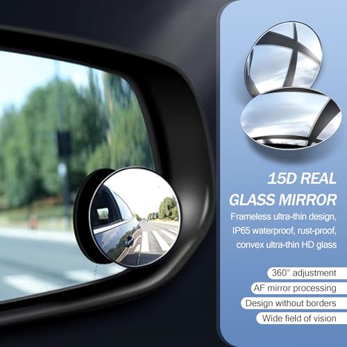 2 PCS Car Blind Spot Mirror, Convex Round Vehicle Reversing Rear View Mirror, 360 Degree Frameless Design, Universal Adjustable Reflective Mirror for Most Cars (White)