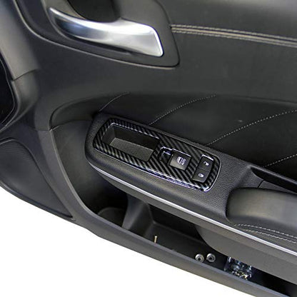 Carbon Fiber Window Lift Trim Switch Panel Cover Trim for Dodge Charger 2011+/ Chrysler 300 2015-2021 Black - color: Black