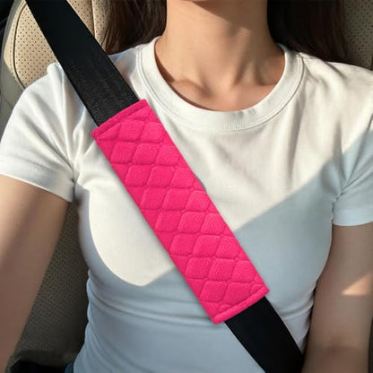 2PCS Car Seat Belt Pads Cover, Fluffy Car Seatbelt Covers, Soft Car Seat Belt Strap Cushion Protect Your Neck and Shoulder, Driving Seat Belt Shoulder Strap Cover for Most Autos (Rose Red) - color: Rose Red