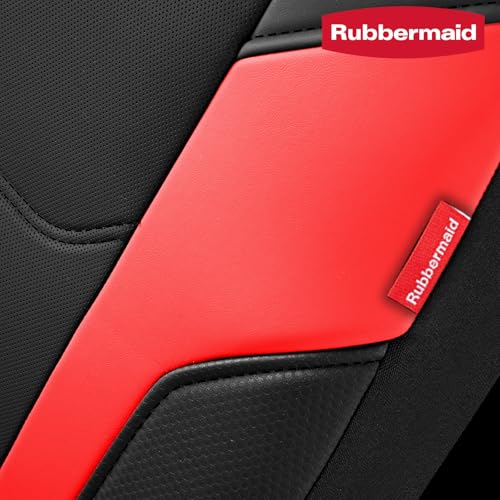Rubbermaid Leather Car Seat Cover – Universal Front Seat Cover, Airbag Compatible, Easy to Install, Water-Resistant and Durable Automotive Seat Cover for Cars, Trucks, SUVs, Vans – Red - color: Red