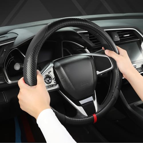West Llama Microfiber Leather Car Steering Wheel Cover for Kia,14.5-15 inch (Black+Red Line-Standrad Size) - color: D-Black+Red Line