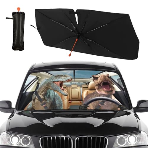 Socira Dinosaur Car Windshield Sunshade Umbrella Foldable Funny Visor Umbrella Sun Shade Cover Sunshade Front Window Cover Dinosaur Car Accessories Blocks Uv Rays (57" X 30") - color: Color-DN1, size: 57X31 Inch
