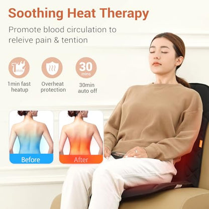 CARSHION Upgraded Length Back Massager with Heat,10 Vibration Massage Seat Cushion for Home,Heated Seat Cover Cushion for Pain Relief