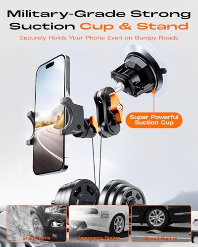 chubbycable ChubbyGrip Car Phone Holder 360° Adjustable Cell Phone Car Mount Ultra-Durable Metal Car Phone Mount for Windshield, Suction Cup Phone Mount for iPhone Samsung All Smartphone, Clamp - color: ChubbyGrip Pro (Clamp)-Orange