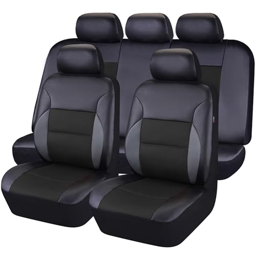 CAR PASS Leather Seat Covers Breathable Air Mesh Car Seat Cover Full Set Super 5mm Sponge Inside, Airbag Compatible, Universal Automotive Interior Cover Fit for Car SUV Truck Van, Black - color: All Black, size: All Seats