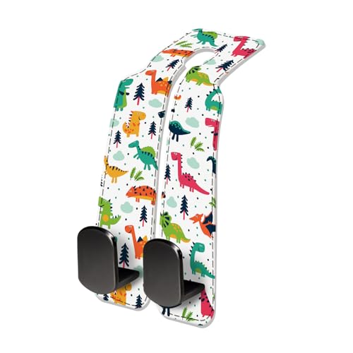 Car Seat Headrest Hook, Universal Leather Cute Hanger Holder Hook, Storage Organizer Interior Accessories for Purse Bags Handbag Colorful Cute Dinosaurs - color: Colorful Cute Dinosaurs