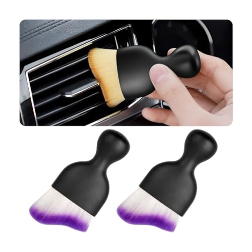 Blilo 2PCS Car Interior Detailing Brush with Dust Cover, Auto Soft Hair Cleaning Brushes, Scratch Free Curved Dirt Collectors, for Vehicle Dashboard Air Conditioner Vents Leather (Purple/2PCS) - color: Purple, size: 2PCS