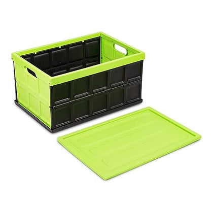 Glad Collapsible Storage Bin with Lid - 48L Foldable Plastic Box for Garage, Car Trunk, and Organization - Stackable Lidded Container with Handles, Green - color: Green