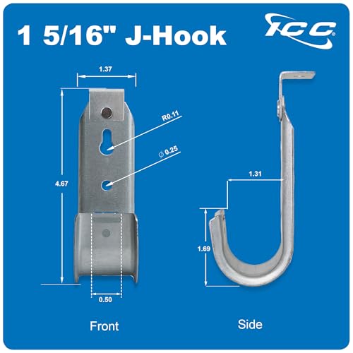 ICC Ceiling Mount J Hook 1-5/16" Without Retainer Clip – Galvanized Steel Cable Management Hooks for Hanging Cable - Rust-Resistant, EIA and TIA Compliant - 1-5/16 Inch 25 Pack - size: 1 5/16 in, style: Ceiling Mount