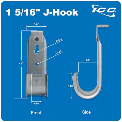 ICC Ceiling Mount J Hook 1-5/16" Without Retainer Clip – Galvanized Steel Cable Management Hooks for Hanging Cable - Rust-Resistant, EIA and TIA Compliant - 1-5/16 Inch 25 Pack - size: 1 5/16 in, style: Ceiling Mount