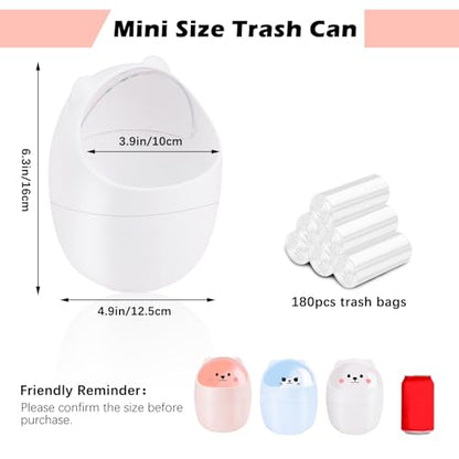 3 Pack Cute Mini Trash Can, Desktop Trash Can with Lid, Small Garbage Can with 180 Trash Bags, Tiny Countertop Wastebasket for Kids, Kawaii Waste Bin for Office Bedroom Bathrooms Desk Car - color: Style 1, 3Pcs