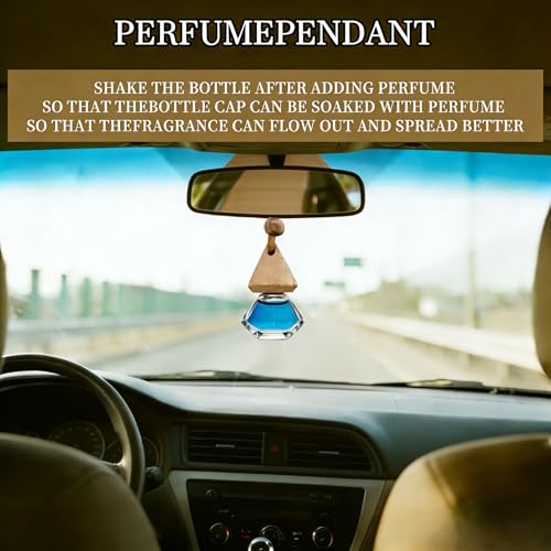 2-Pack Hanging Car Air Freshener, Refillable Glass Diffuser Bottle with Wooden Cap, Drift Car Freshener for Essential Oils, Long-Lasting Scent - Car Accessories for Women Men-Rhombus - size: Rhombus - 2PCS