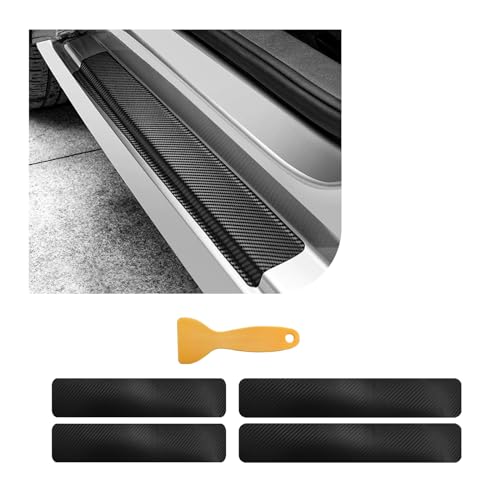 Dickno 4 PCS Car Door Sill Protector, 3D Carbon Fiber Auto Door Entry Edge Guard Protection Trim, Anti-Scratch Threshold Cover Strips, Sill Protection Sticker for Car SUV Truck (Black) - color: 3D Black