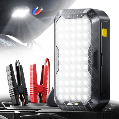 AUXITO Jump Starter, 5000A Car Battery Jump Starter, Up to 8.5L Gas and 8.0L Diesel Engines with 2000LM LED Work Panel Light, 12V Safe Jump Box with Camping Light, Power Bank and Jumper Cable - size: 5000A