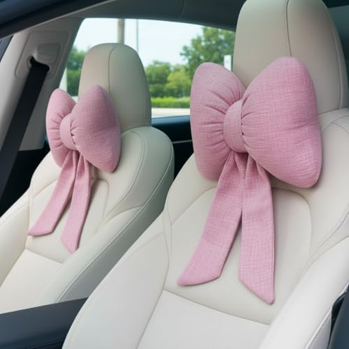 Macarrie 2 Pcs Car Neck Pillow Breathable Bow Headrest Pillow Comfortable Seat Neck Support Cute Bow Car Accessories for Driving Travel Driver Chair Winter Girl Style Interior Decor Gifts(Pink) - color: Pink