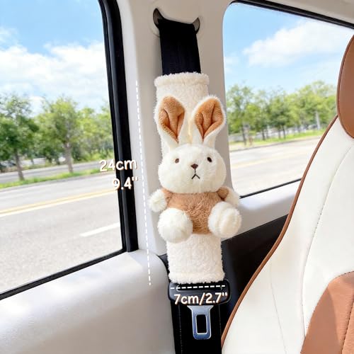 2 PCS Seat Belt Cover Pad, Cute Kawaii Animal Bunny Seatbelt Covers for Kids and Adults, Winter Plush Fluffy Soft Seat Belt Cover, Cartoon Seatbelt Cushion,Car Seat Strap Pads (D-Bunny) - color: D-Bunny