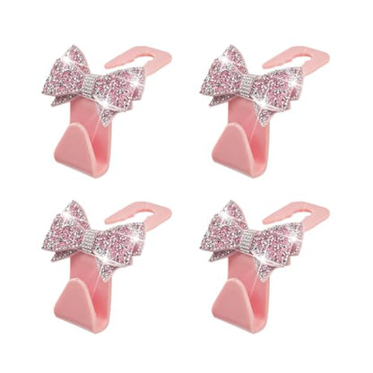 Zpana Bling Car Headreat Hook, 2PCS Crystal Rhinestone Cute Bow Vehicle Seat Back Hanger Storage for Purses Bags Grocery, Diamond Auto Rear Seat Organizer, Universal for SUV Truck Sedan (Pink) - style: Pink/4PCS