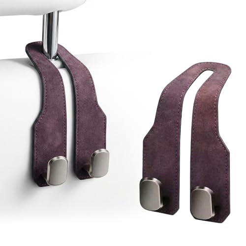 Car Seat Headrest Hooks, Headrest Hooks For Car, Leather Car Seat Back Storage Hook Organizer For Purse, Handbag, Grocery Bags, Universal Hanger For Vehicle Suv Truck (1, Brown) - color: Brown