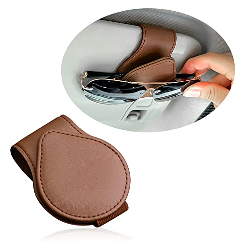 OFBAND Magnetic Sunglass Holder for Visor, PU Leather Car Organizer - Universal Accessory (Brown) - color: Brown