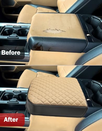 KBH Center Console Armrest Cover for F250-F550 Super Duty 2023-2026, Bucket Seat, Vinyl Leather Interior Trim, Arm Rest Lid Cushion Rrotector, Anti-Scratch, Baja Tan - color: Baja Tan