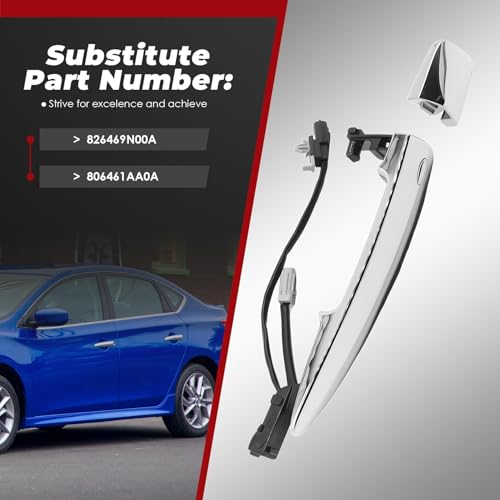 Nakkaa Exterior Door Handle Front Right Compatible with Sentra 2013-2019 Maxima 2009-2014 Murano 2009-2014 Leaf S 2013-2014 826469N00A 806461AA0A Passenger Side Without Key Hole Chrome