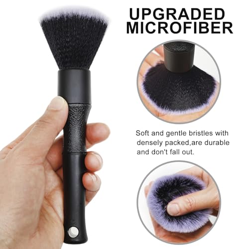 2 Microfiber Detailing Brushes, Car Interior Detailing Brush for Air Vent,Dashboard, Leather,Cleaning Tool Efficient Dust Removal for Car Interior, Computers, Keyboards, Digital Device