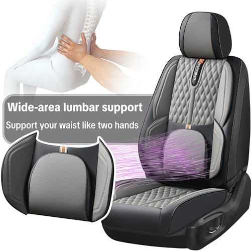 Car Seat Cover Full Set, Universal Car Seat Cover for Cars, Black and Gray, with Lumbar Support, Premium Artificial Leather, Waterproof and Easy to Clean, Airbag Compatible - color: Black & Gray