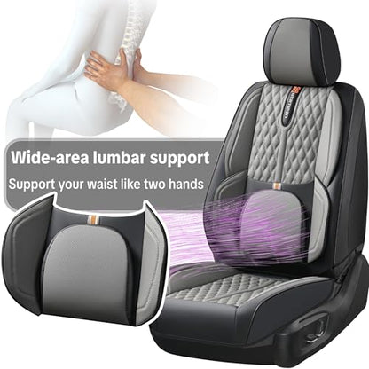 Car Seat Cover Full Set, Universal Car Seat Cover for Cars, Black and Gray, with Lumbar Support, Premium Artificial Leather, Waterproof and Easy to Clean, Airbag Compatible - color: Black & Gray