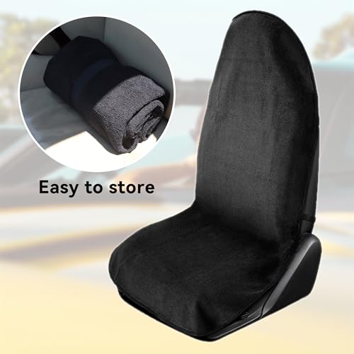 Waterproof Towel Car Seat Cover, Sweatproof Non Slip Towel Carseat Cover, Machine Washable Vehicle Bucket Frontseat Protector Accessories, Universal for SUV, Sedan, Truck (Black) - color: Black