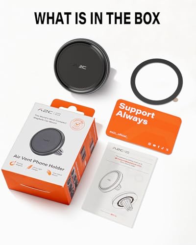 A2C Slim Magnetic Phone Holder for Car, Rental Car Essentials for Travel, No Assembly, Compact, One-Hand Operation, Easy Removal, Reusable, Upgraded Air Vent Phone Mount Compatible with MagSafe iPhone - style: Black
