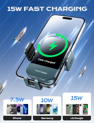 CHGeek Wireless Car Charger, 15W Fast Charging Auto Clamping Car Charger Phone Mount Phone Holder fit for iPhone 15 14 13 12 11 Pro Max Xs, Samsung Galaxy S24 Ultra S23 S22 S21, S20, S10+, Green - color: Green