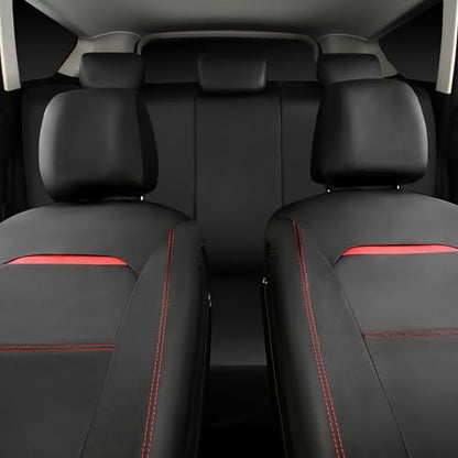 CAR PASS Leather Car Seat Cover Full Set with Steering Wheel Cover and 2PCS Seat Belt Shoulder Pads,for Trucks and SUV with Built-in Seatbelts and Front Seat Side Armrests(Combo Set, Black and Red) - color: Black Red Set