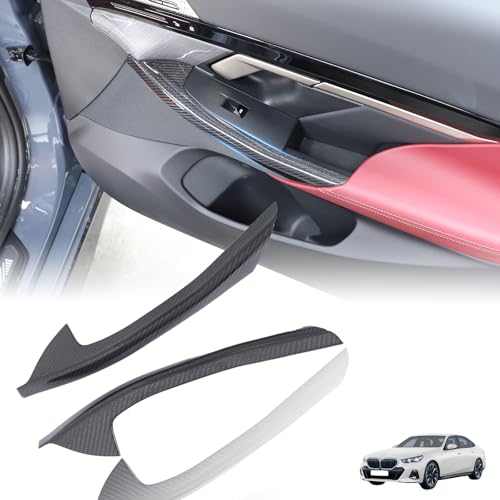 Car Interior Door Handle Panel Cover Trim Compatible with BMW 5 Series G60 i5 2024 2025 2026 Dry Carbon Fiber Driver&Passenger Side Window Switch Armrest Panel Exterior Trim Accessories (Black) - color: Black